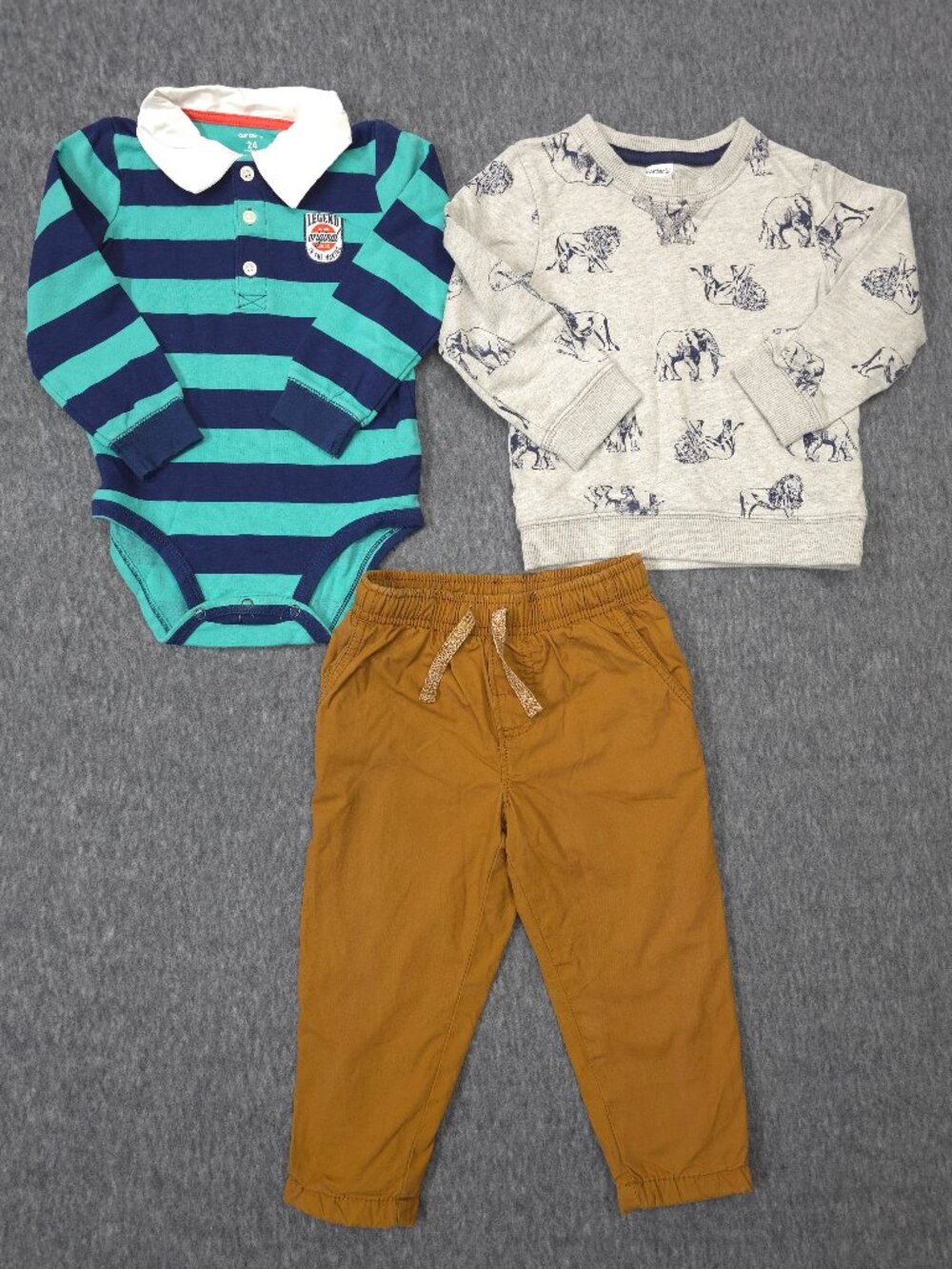Carter's Baby Boys 24M Outfit Lot 3 Animal Sweatshirt Polo Bodysuit Pants